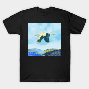 Majestic Stork Flying over Mountains T-Shirt